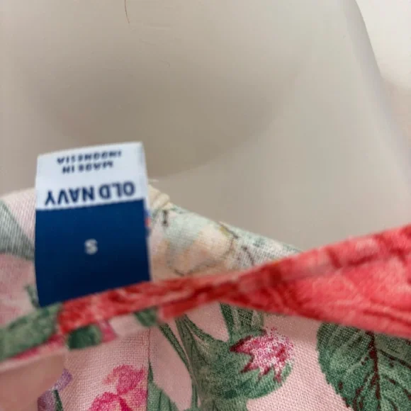 OLD NAVY Fit & Flare Linen-Blend Maxi Dress Floral Boho Coastal Small pink green - Picture 7 of 9